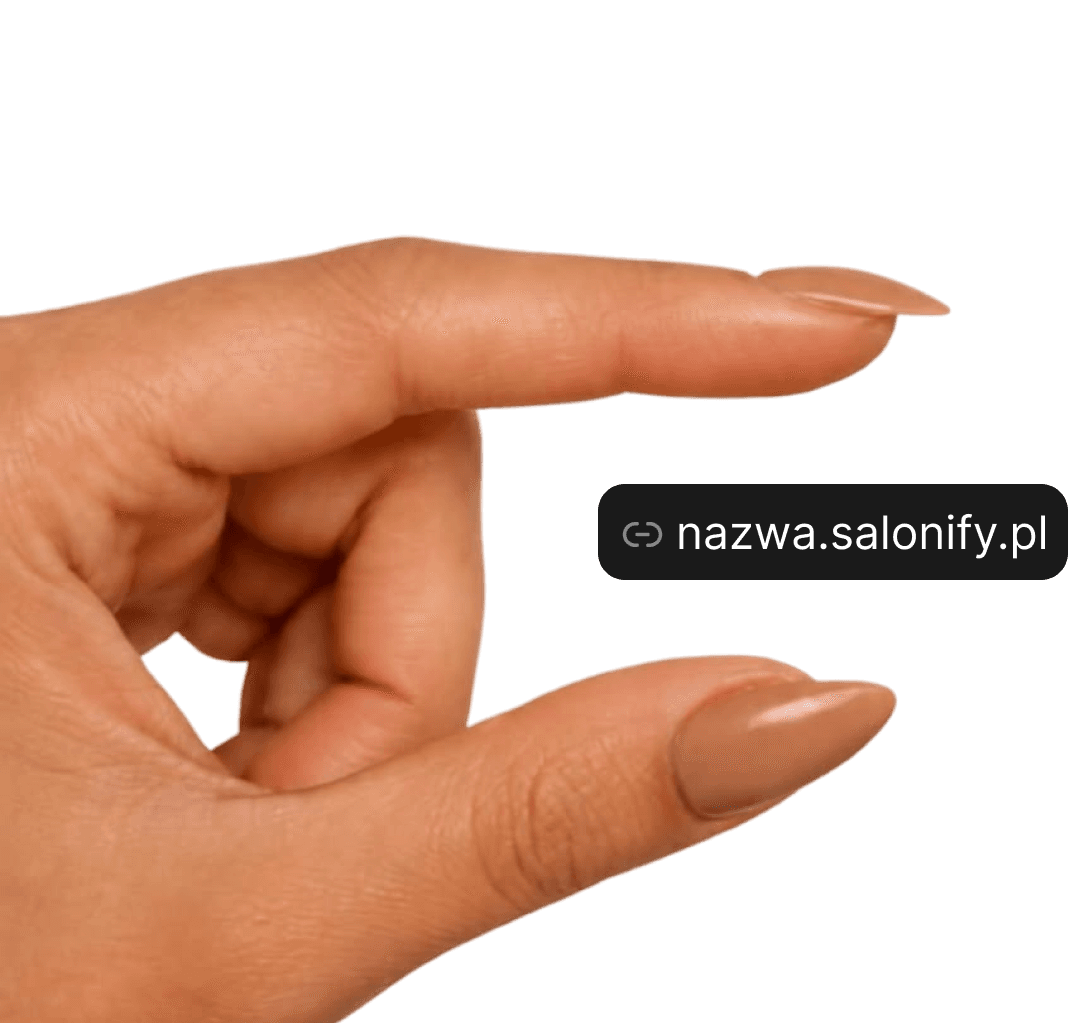 Dłoń trzymająca link do zapisów nazwa.salonify.pl