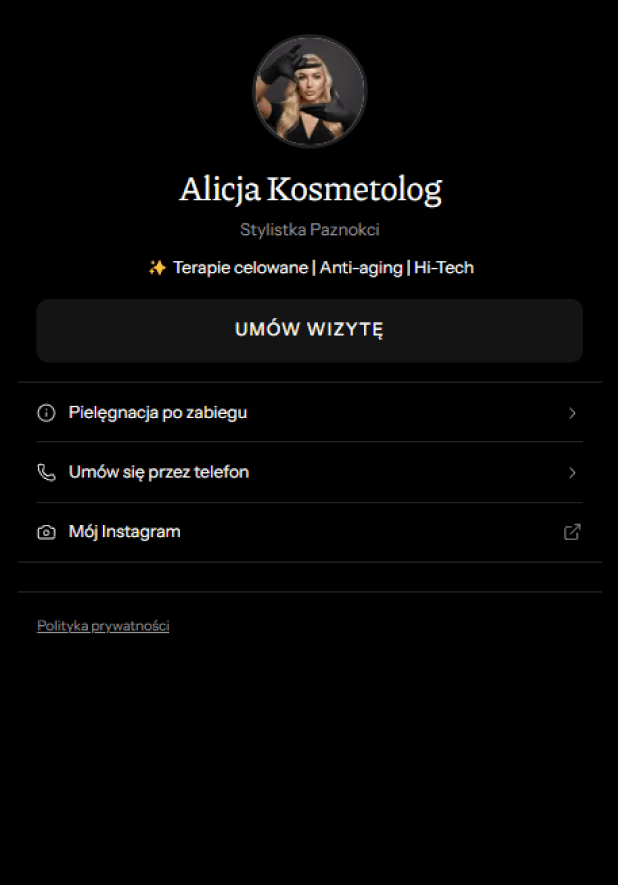 Wizytówka gabinetu kosmetologii w ciemnym motywie