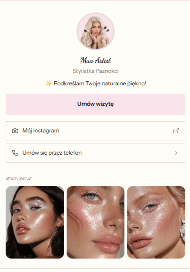 Wizytówka wizażystki w pastelowej, różowej kolorystyce